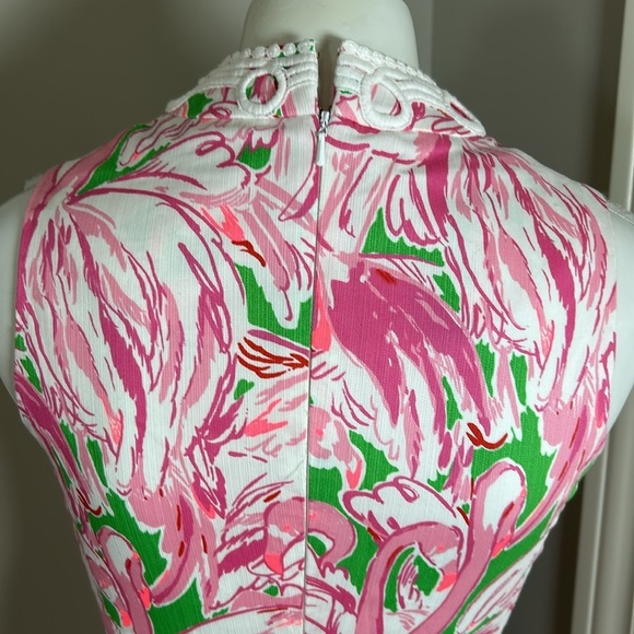 Lilly Pulitzer Alexa Shift Dress Flamingo Pink Green White Lace Cruise Sz 2 - Picture 7 of 13
